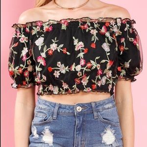Floral Mesh Cropped Top S